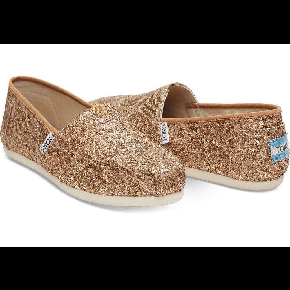Toms Rose Gold Sparkly Crochet Lace Glitz Slip-on